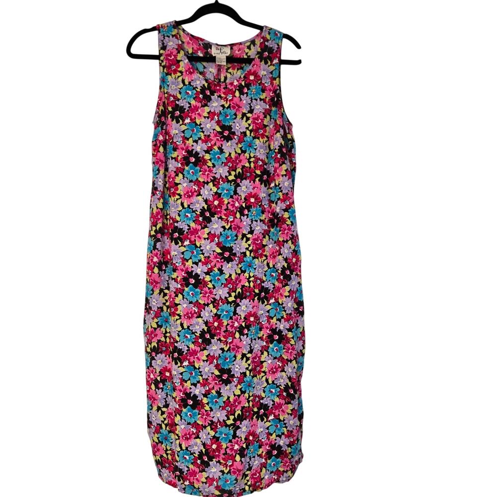 Vintage Y2K Easy Sport 90s Sleeveless Floral Midi Dress Grunge Print Size 10